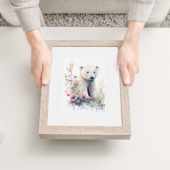 Floral Polar Bear Watercolor Wall Art Illustration Print Poster Unframed - Picture 8 of 8